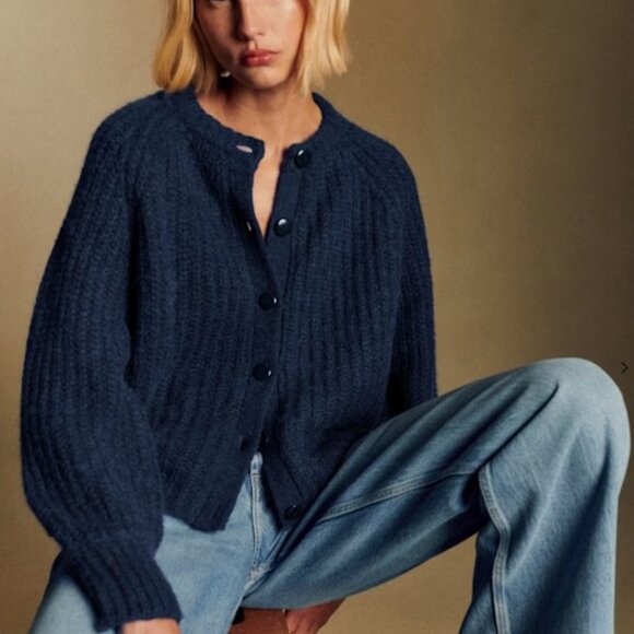 Sezane Emilie Cardigan Navy sz XS Alpaca and Wool Sweater - Picture 4 of 7